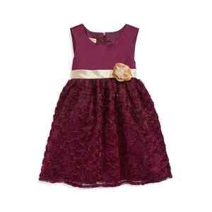 Purple Rose Little Girl's Soutache Floral Dress In Burgundy Size 6